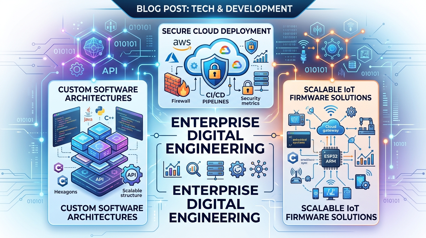 A detailed schematic of a cloud-based enterprise web application architecture and IoT sensor network integration designed by Winwinhost.